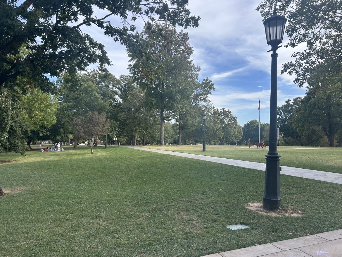 Discussing campus history with Larry Foley